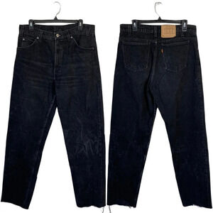 Vintage Levis 550 Orange Tab Denim Jeans Relaxed Fit Men's 34x32 Black Raw Hem